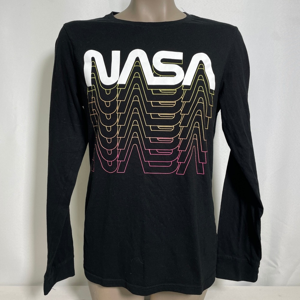 NASA Sunset Gradient Logo Black Long Sleeve Shirt Women's XXL
